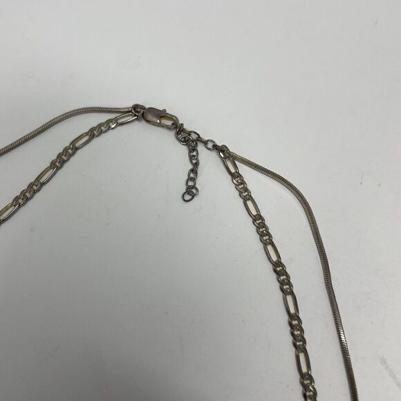 LUV AJ Cecilia Necklace Figaro Herringbone Double Chain Silver Tone 16 18" - Picture 5 of 5